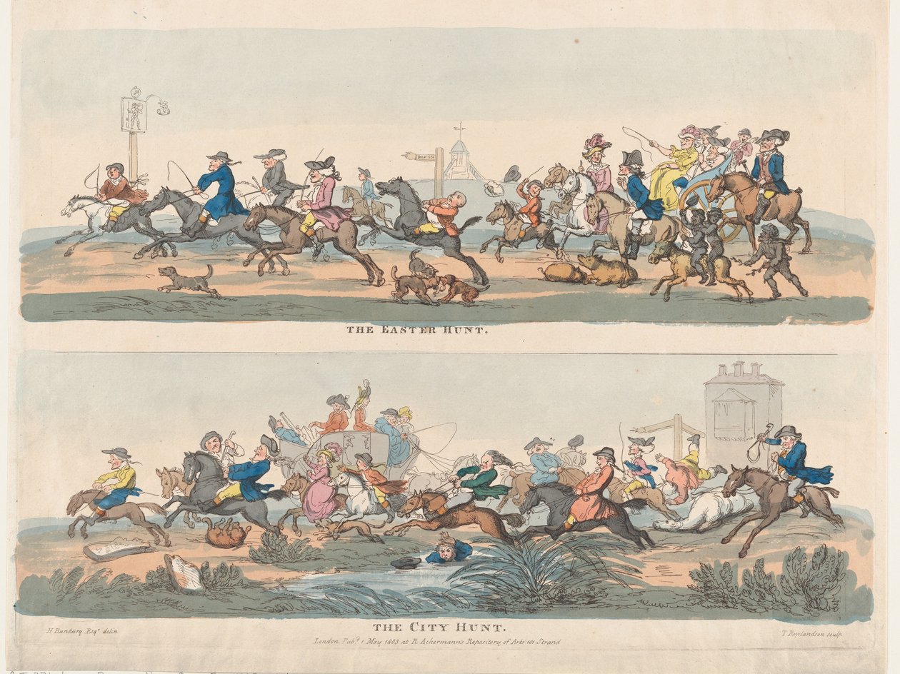 La caccia di Pasqua e la caccia in città, 1 maggio 1803 da Thomas Rowlandson