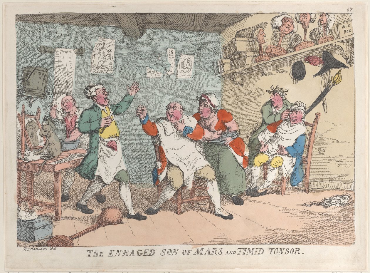 Il Figlio Infuriato di Marte e il Timido Tonsor da Thomas Rowlandson