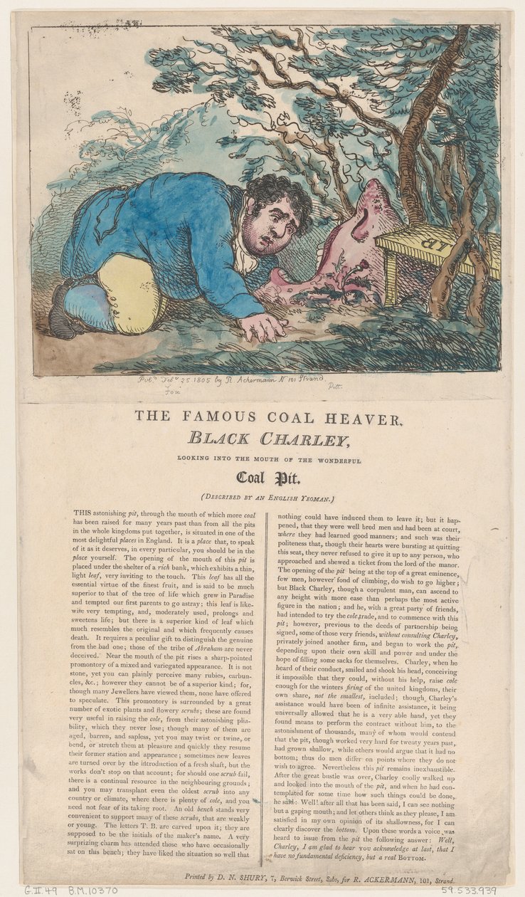 Il famoso scaricatore di carbone Black Charley guarda nella bocca del meraviglioso..., 25 febbraio 1805 da Thomas Rowlandson