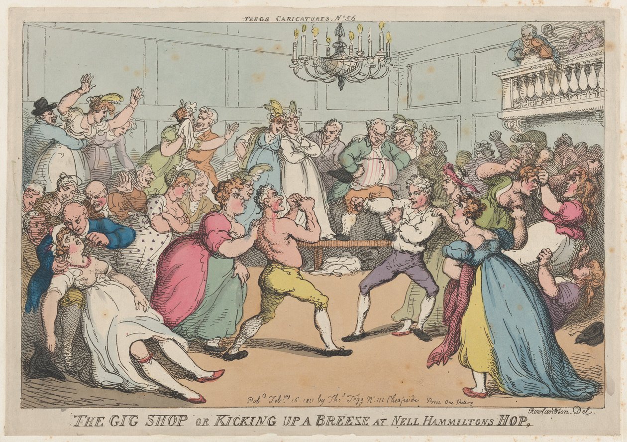 Il negozio di carrozze o Scatenare una brezza al ballo di Nell Hamilton da Thomas Rowlandson