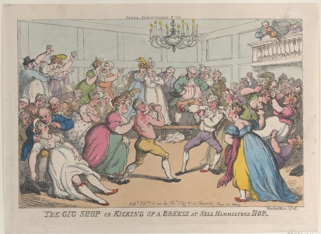 Il negozio di carrozze o Scatenare una brezza al ballo di Nell Hamilton da Thomas Rowlandson