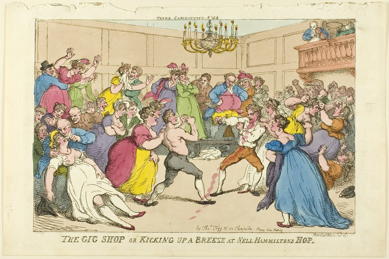 Il negozio di carrozze o scatenare una brezza al ballo di Nell Hamilton da Thomas Rowlandson