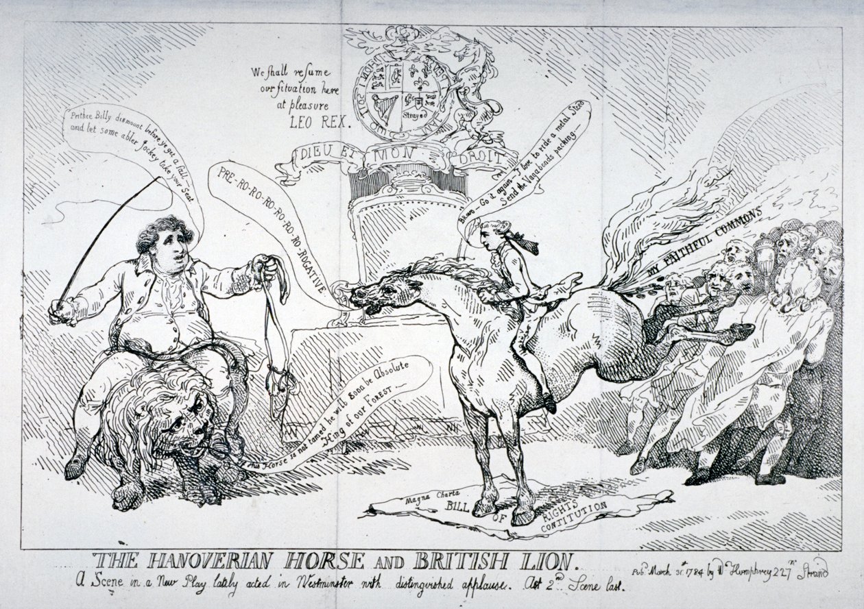 Il cavallo Hannoveriano e il leone britannico, 1784 da Thomas Rowlandson
