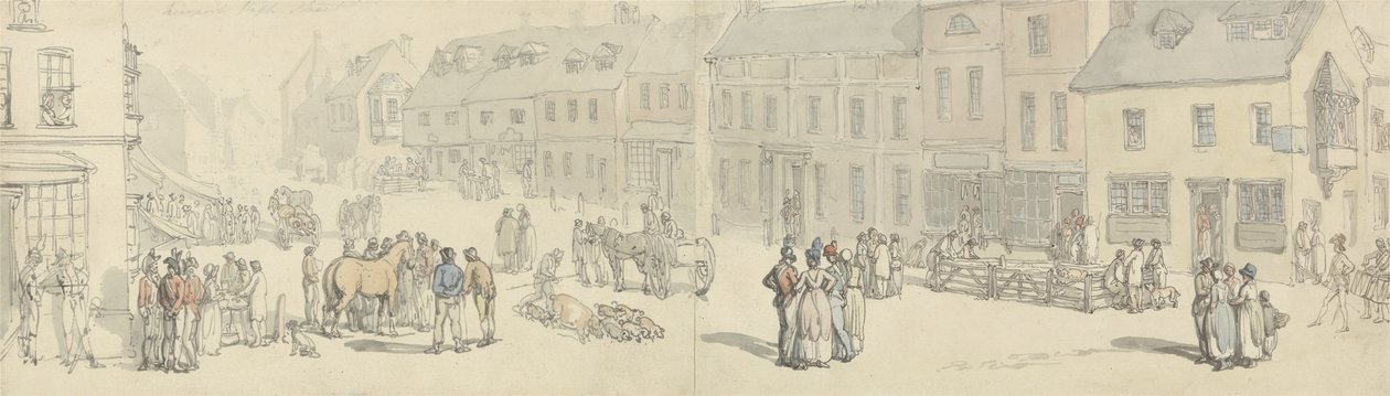 La strada principale il giorno del mercato, Newport, Isola di Wight, c.1797-1800 da Thomas Rowlandson