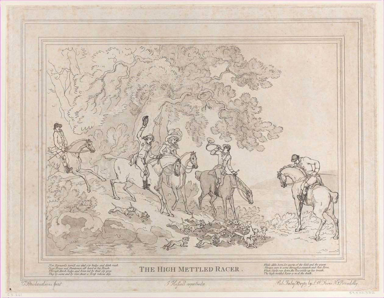 Il cacciatore da La vita di un cavallo da corsa, o Il corridore dal temperamento focoso, 20 luglio 1789 da Thomas Rowlandson