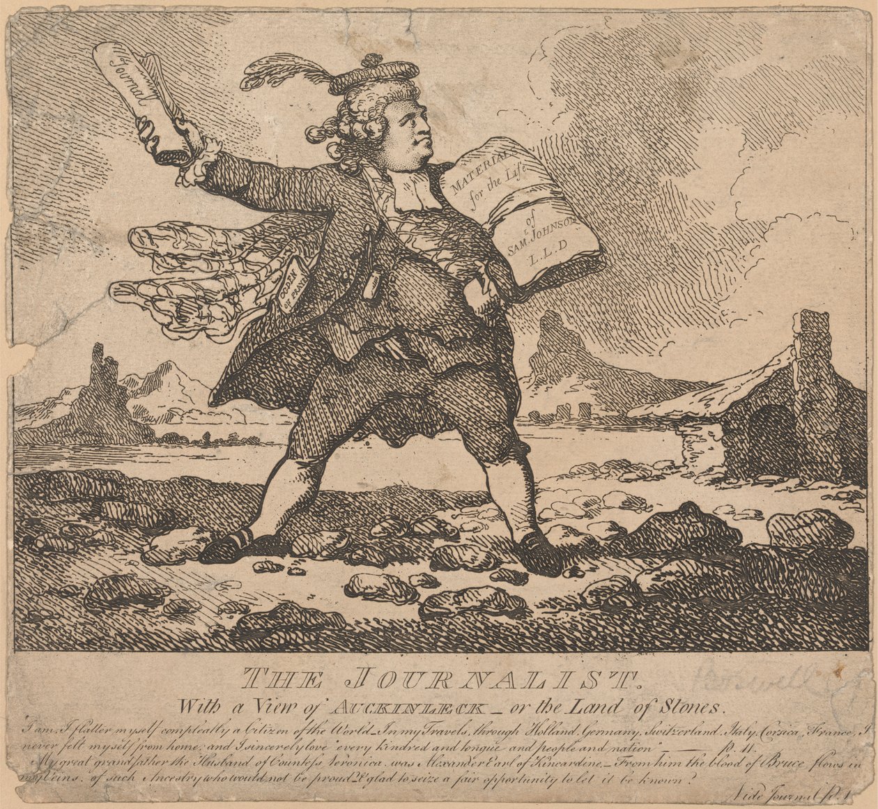 Il giornalista, con una vista di Auchinleck o la terra delle pietre da Thomas Rowlandson