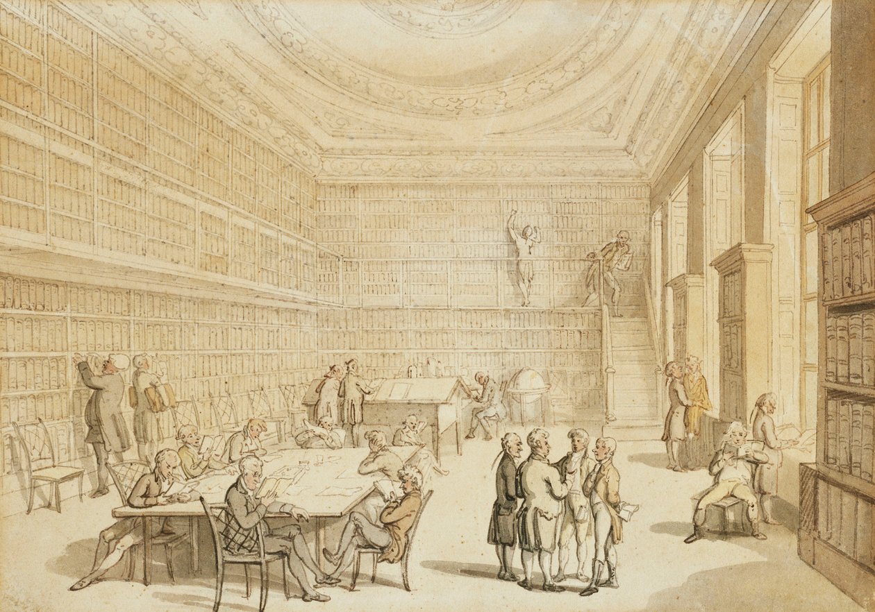 La biblioteca della Royal Institution, Albemarle Street da Thomas Rowlandson