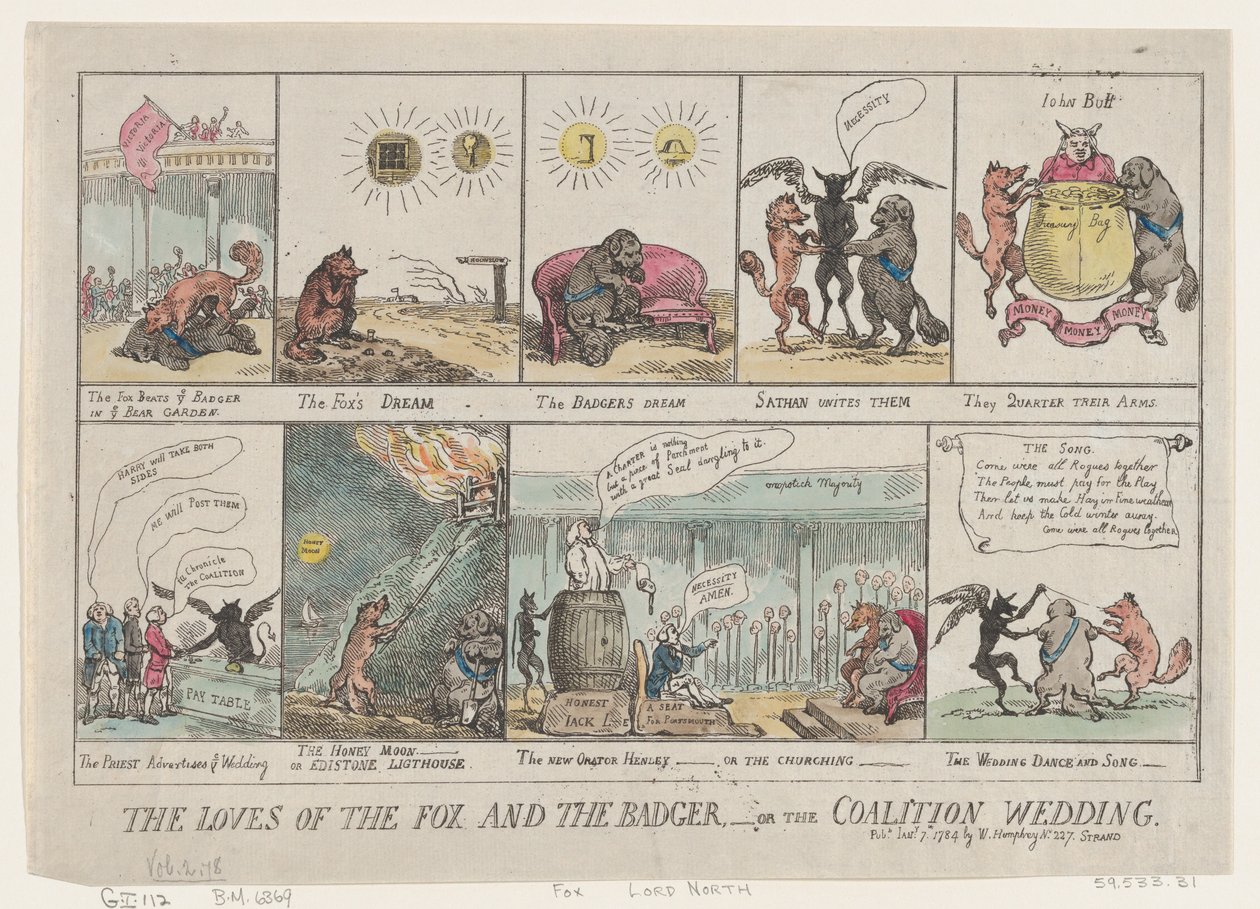 Gli amori della volpe e del tasso, o il matrimonio della coalizione da Thomas Rowlandson