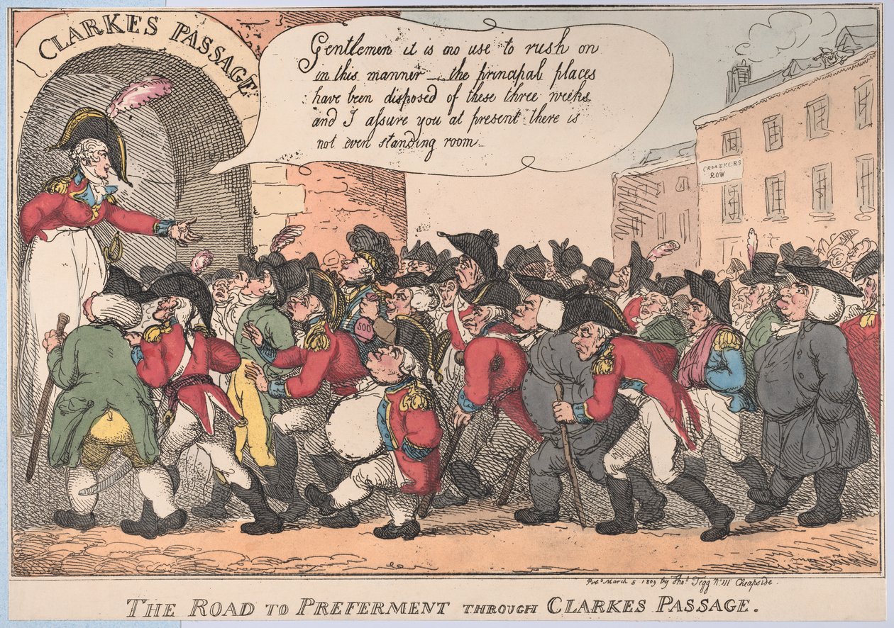 La strada per il preferimento attraverso il passaggio di Clarke, 5 marzo 1809 da Thomas Rowlandson