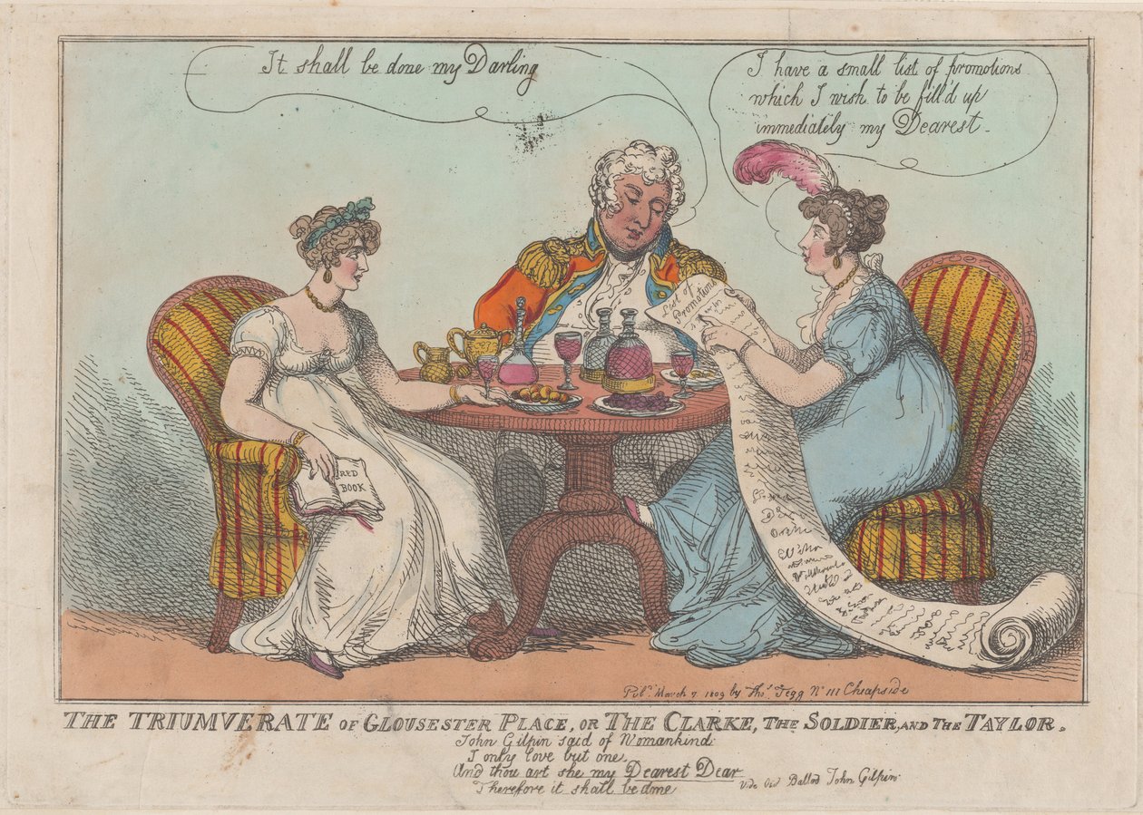 Il triumvirato di Gloucester Place, o Il Clarke, Il Soldato e Il Sarto da Thomas Rowlandson