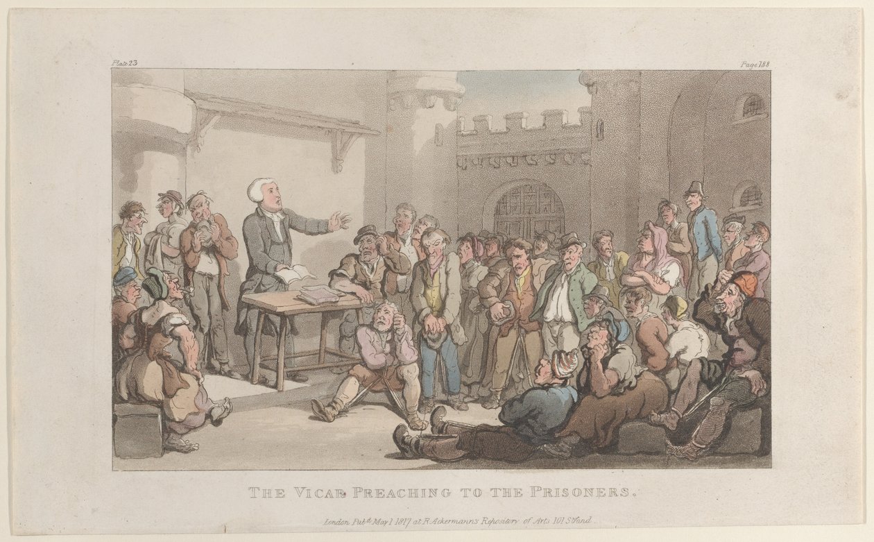 Il vicario che predica ai prigionieri, da Il vicario di Wakefield da Thomas Rowlandson