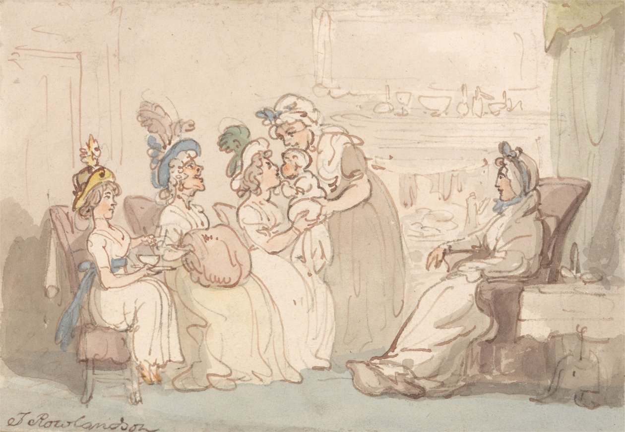 Ai visitatori viene mostrato il bambino da Thomas Rowlandson