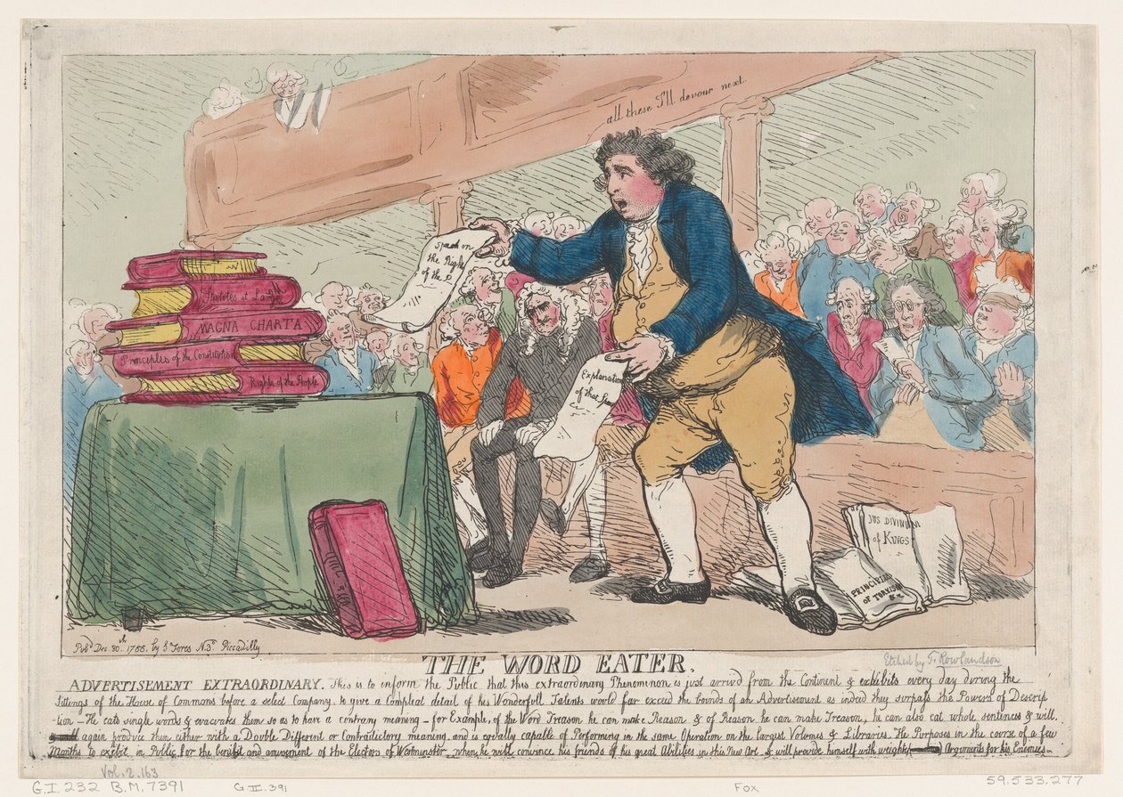 Il mangiatore di parole, 30 dicembre 1786 da Thomas Rowlandson