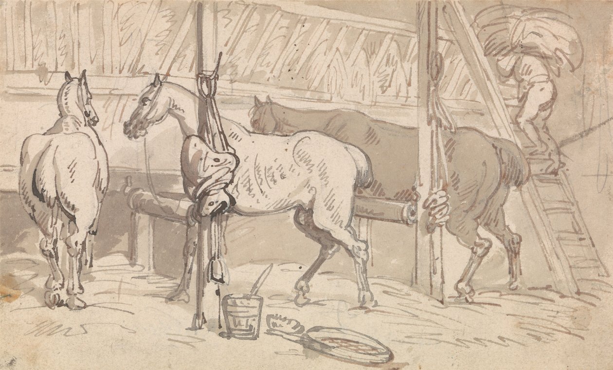 Tre cavalli nelle stalle da Thomas Rowlandson