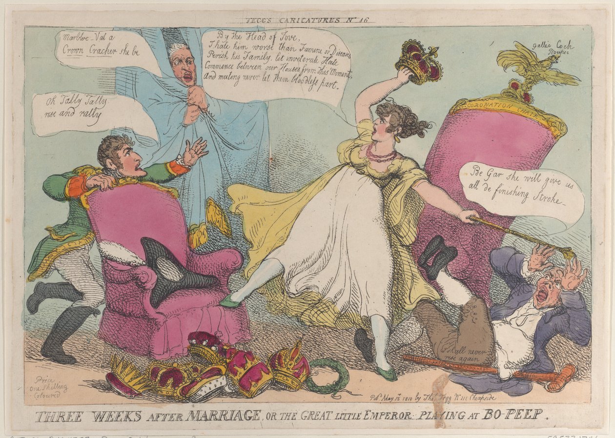 Tre settimane dopo il matrimonio, o il grande piccolo imperatore che gioca a Bo-Peep, 15 maggio 1810 da Thomas Rowlandson