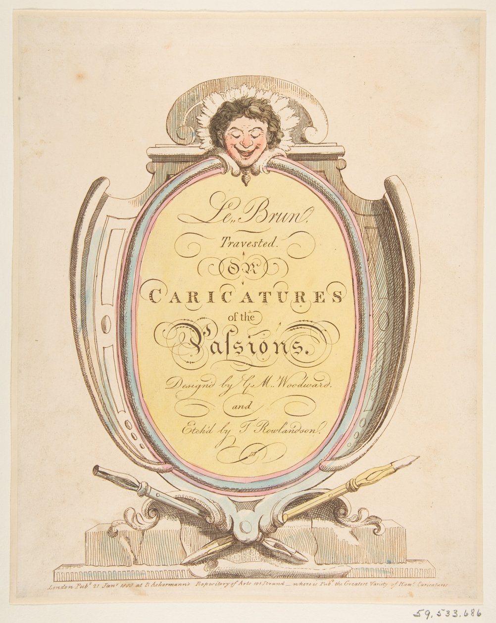 Pagina del titolo: Le Brun Travested, o Caricature delle Passioni da Thomas Rowlandson