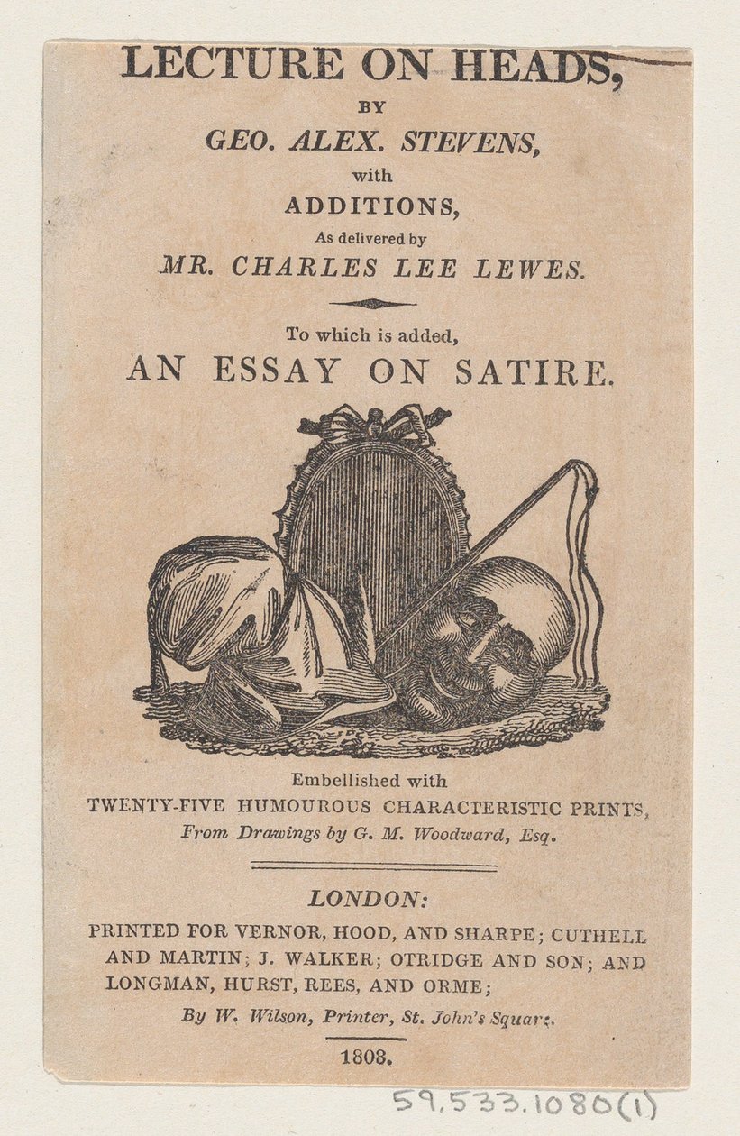 Pagina del titolo, da A Lecture on Heads di George Alexander Stevens da Thomas Rowlandson