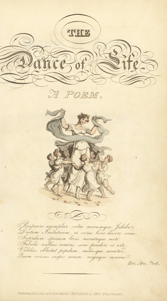 Pagina del titolo con titolo calligrafico e vignetta da Thomas Rowlandson