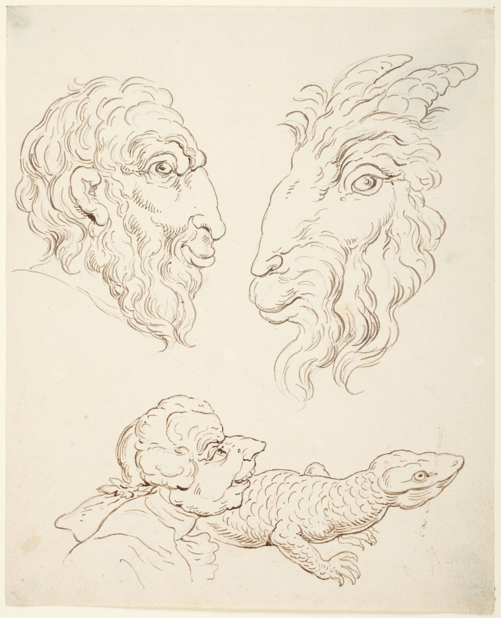 Due caricature: uomo e capra, uomo e lucertola da Thomas Rowlandson