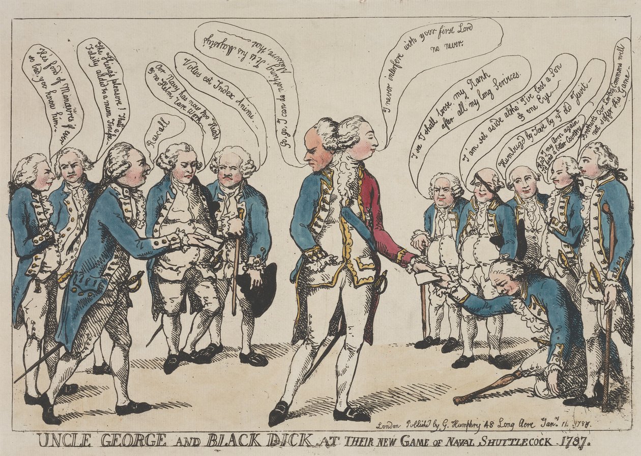 Lo zio George e Black Dick alla loro nuova partita di “Naval Shuttlecock” da Thomas Rowlandson