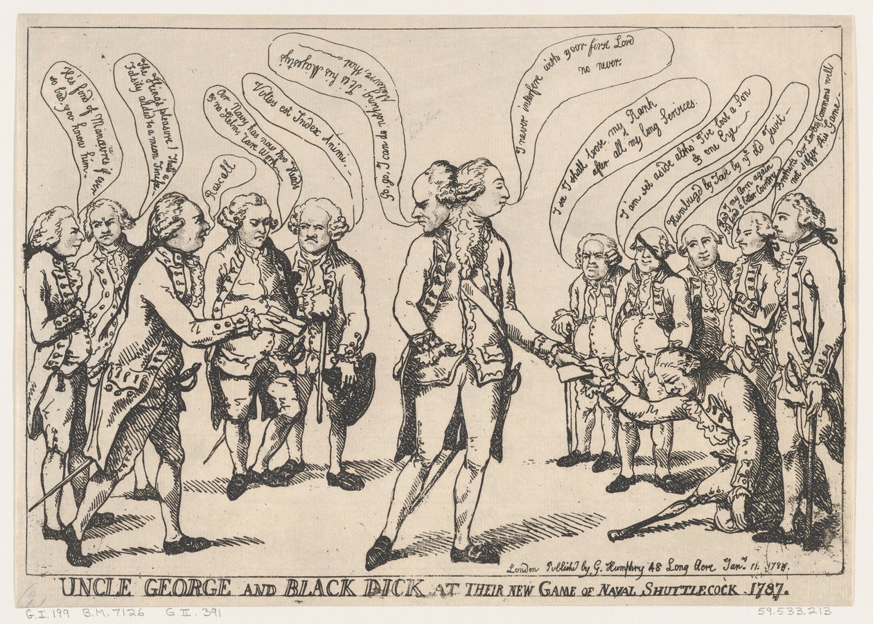 Zio George e Black Dick al loro Nuovo Gioco di Shuttlecock Navale da Thomas Rowlandson