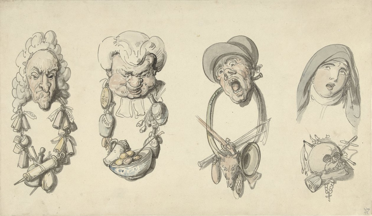 Quattro titoli caricaturali da Thomas Rowlandson