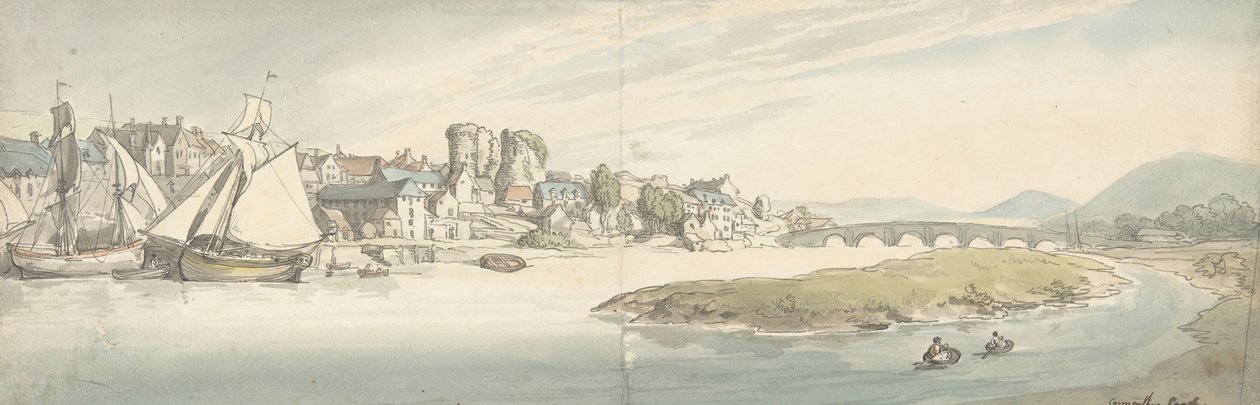 Veduta della città su un fiume Carwitham Castle, 1775-1827 da Thomas Rowlandson