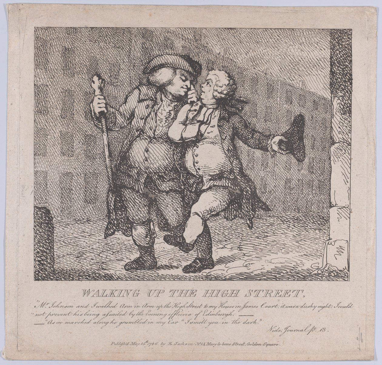 Camminando su High Street, Edimburgo Bellezze pittoresche di Boswell da Thomas Rowlandson