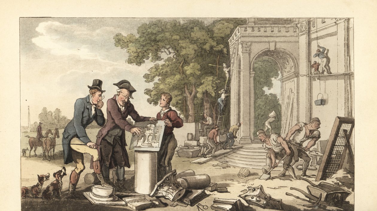 Giovane gentiluomo inglese che costruisce una casa signorile da Thomas Rowlandson