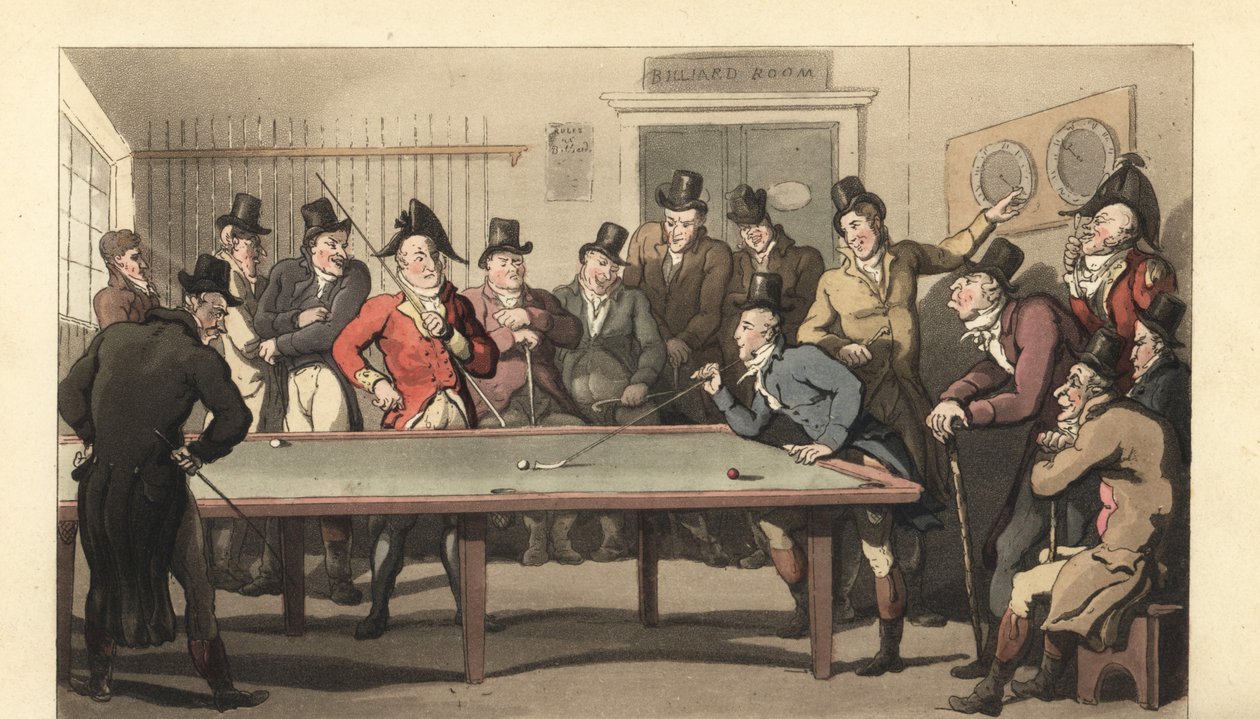 Giovani gentiluomini inglesi che giocano a biliardo da Thomas Rowlandson