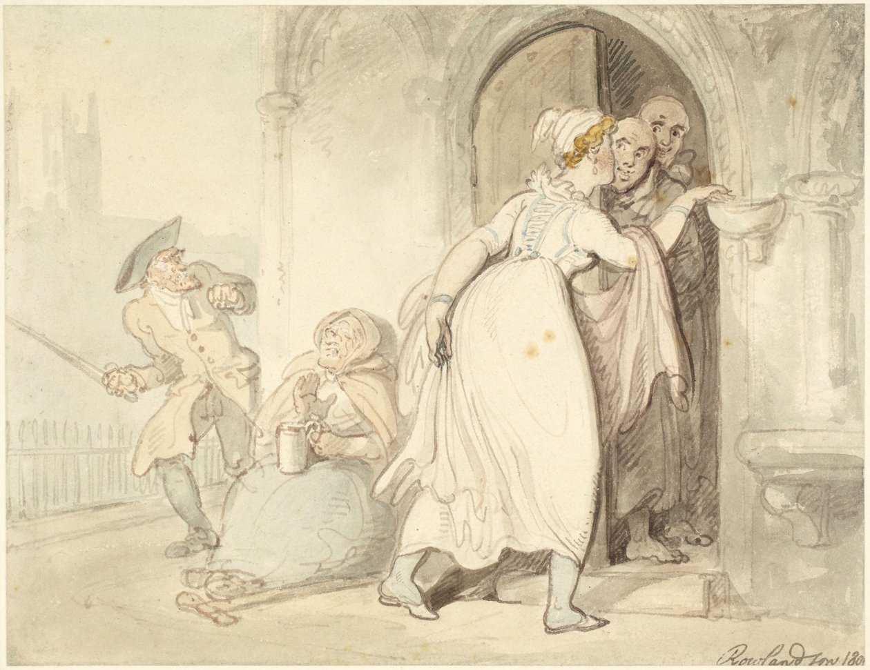 Giovane donna sulla soglia della chiesa o in confessione da Thomas Rowlandson