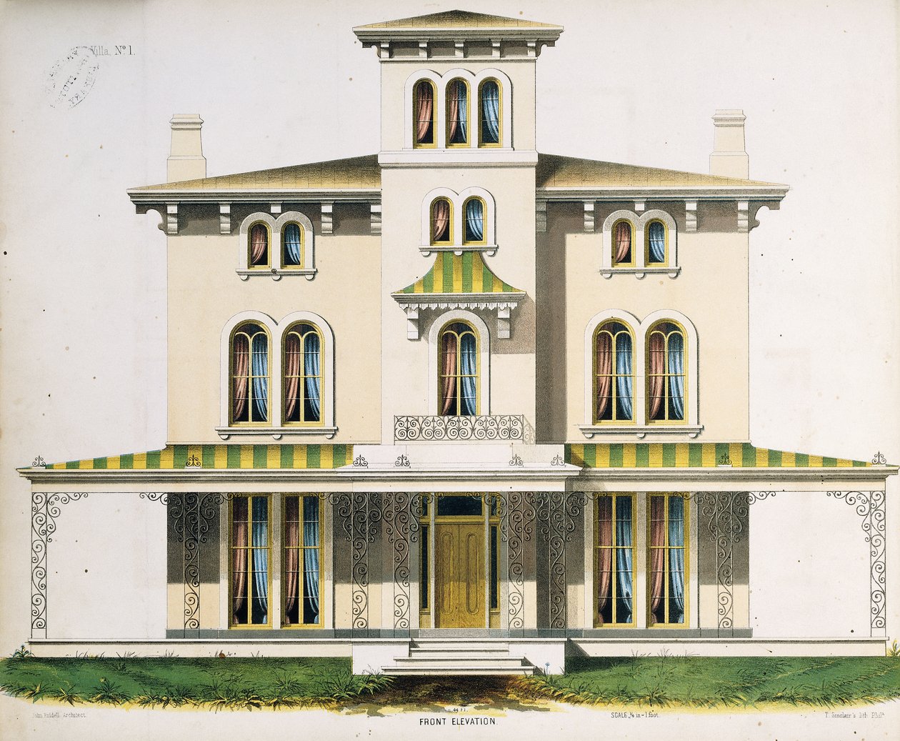 Elevazione frontale per Villa No.1, da 