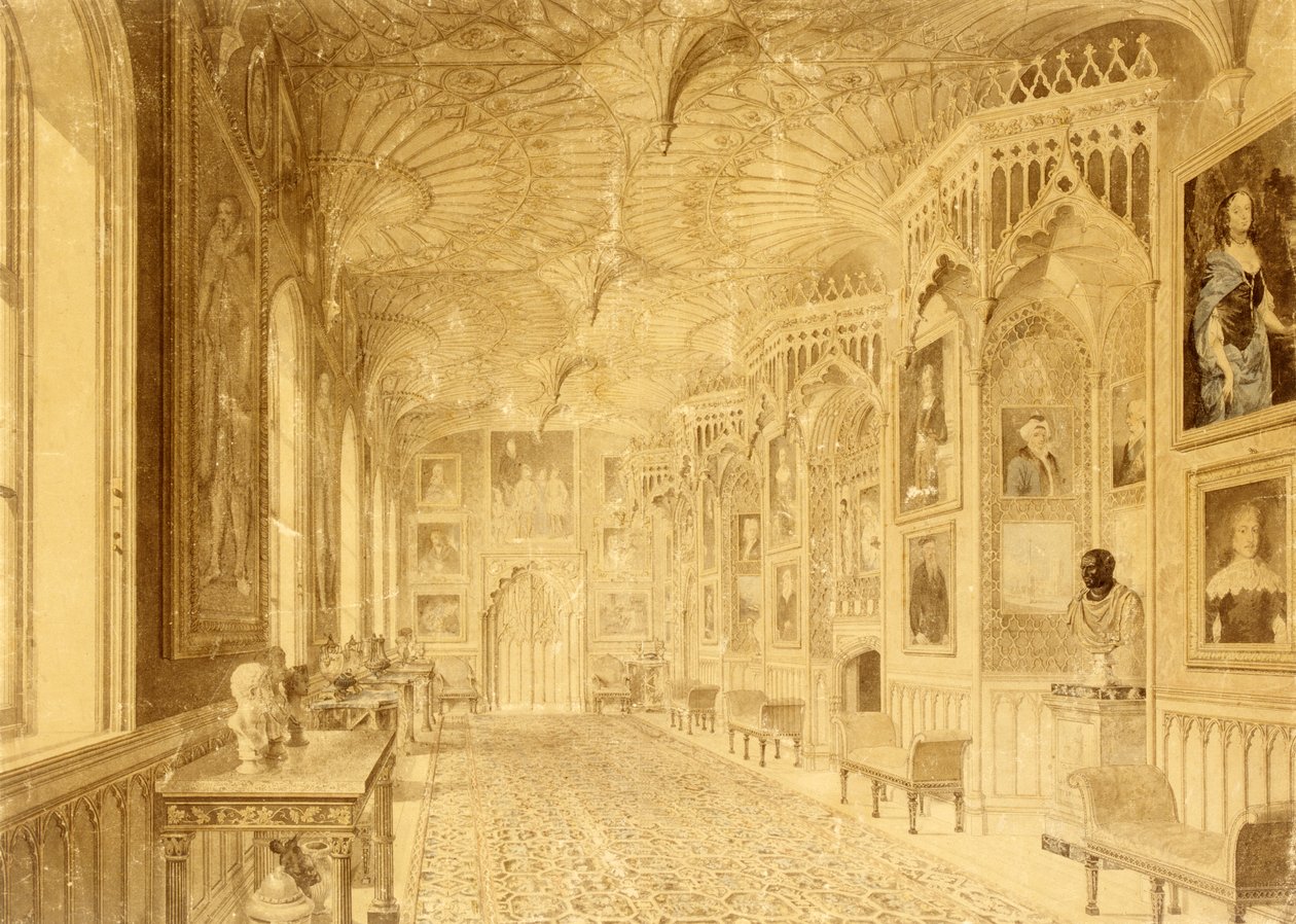Galleria Lunga a Strawberry Hill, Twickenham (stampa) da Thomas Sandby