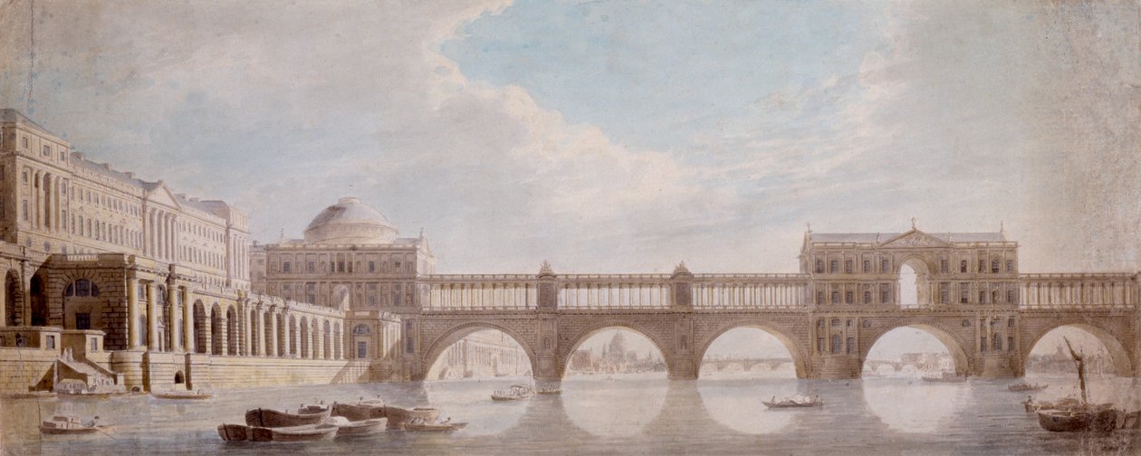 Progetto proposto per un ponte sul Tamigi a Somerset House da Thomas Sandby