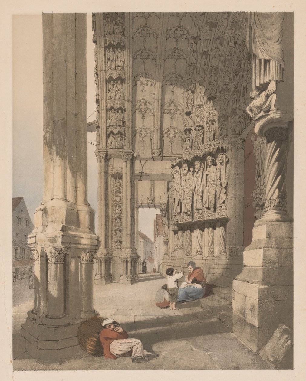 Architettura pittoresca a Parigi, Gand, Anversa, Rouen, ecc.: Portico sud della Cattedrale di Chartres da Thomas Shotter Boys