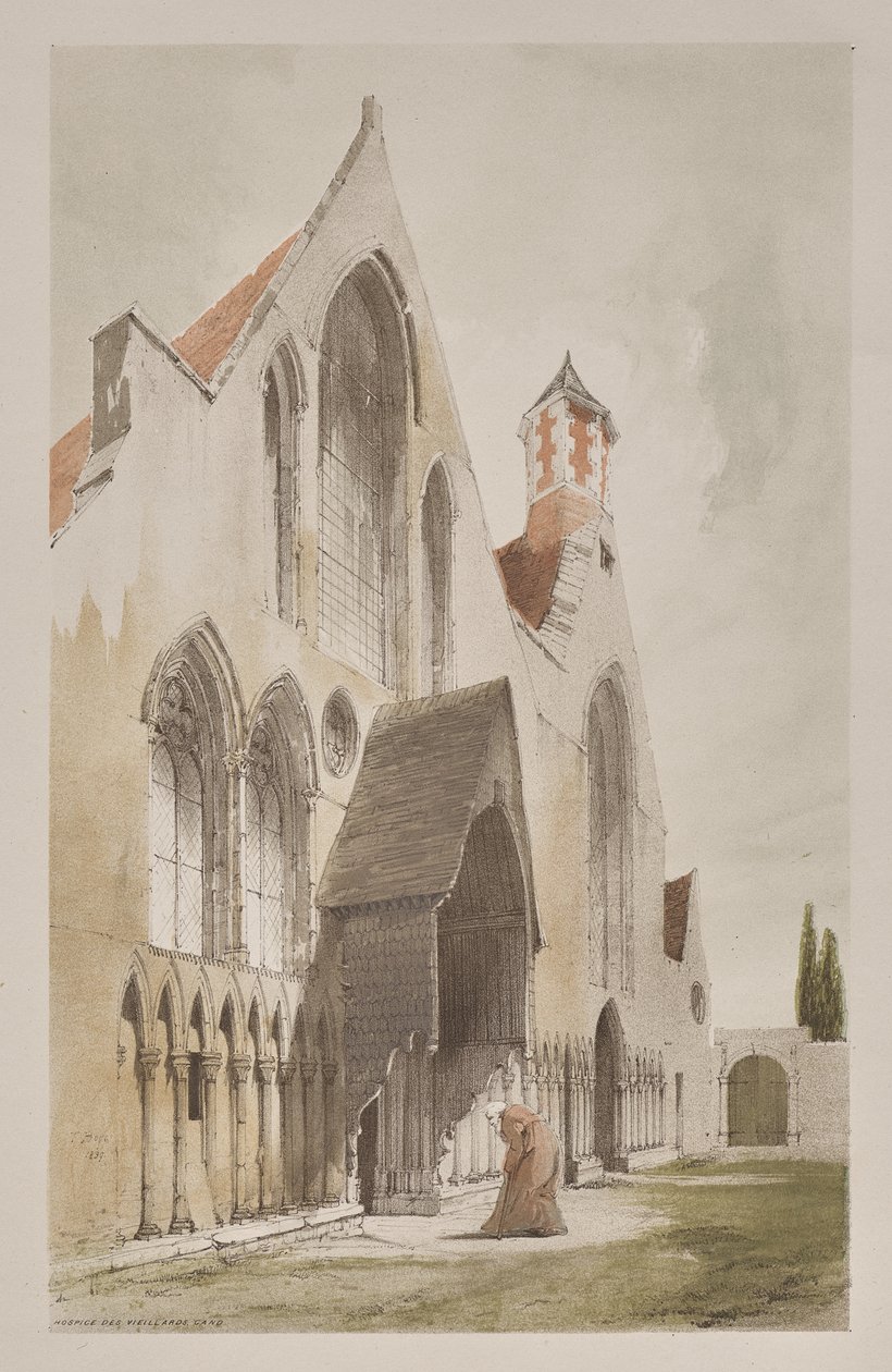 Architettura pittoresca a Parigi, Gand, Anversa, Rouen: Hospice des Vieillards, Gand, Belgio da Thomas Shotter Boys