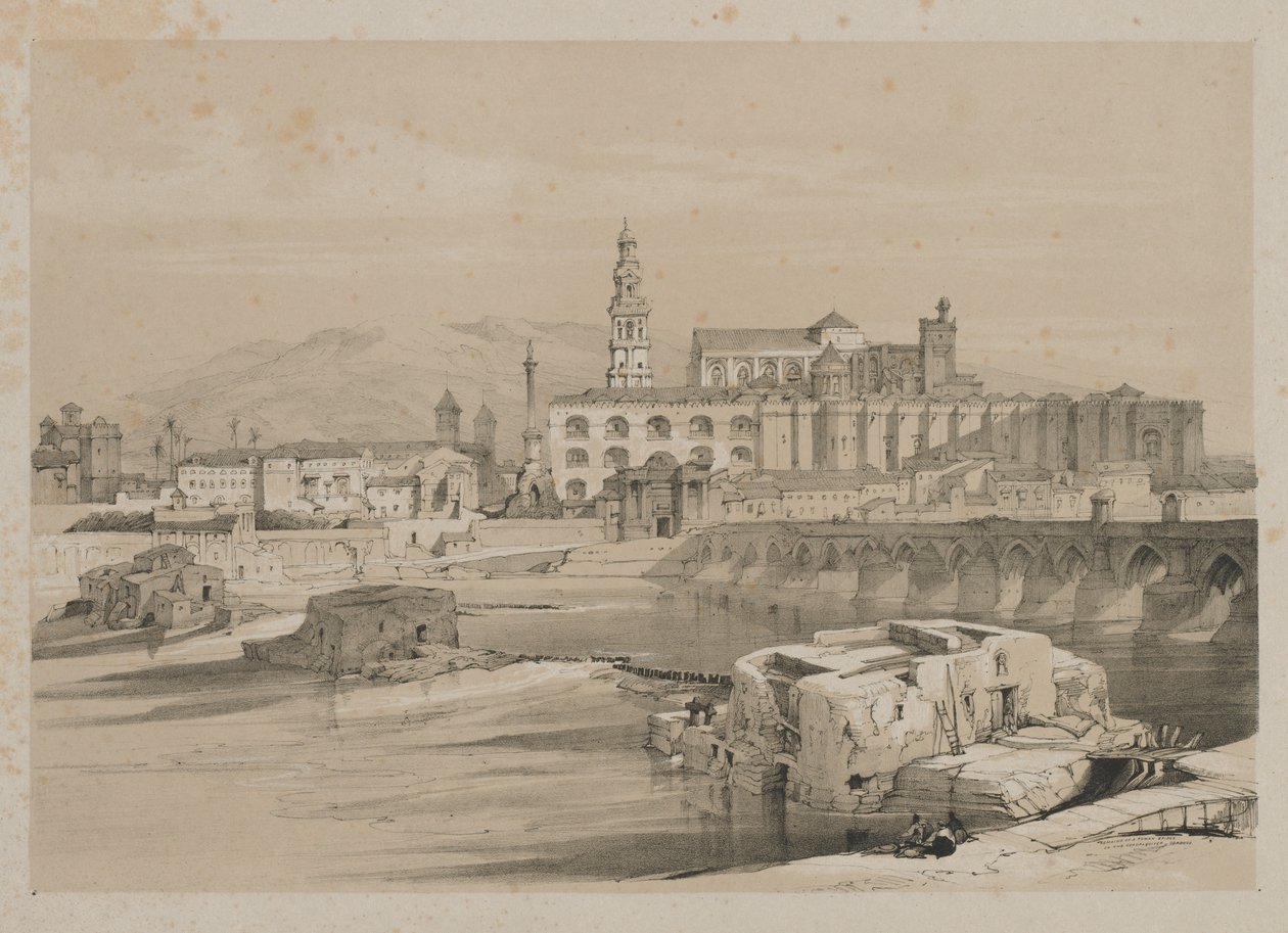 Schizzi pittoreschi in Spagna: Resti di un ponte romano sul Guadalquivir, Cordova, 1837 da Thomas Shotter Boys