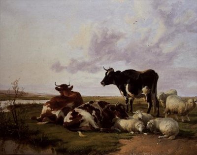 Bovini e pecore al pascolo da Thomas Sidney Cooper