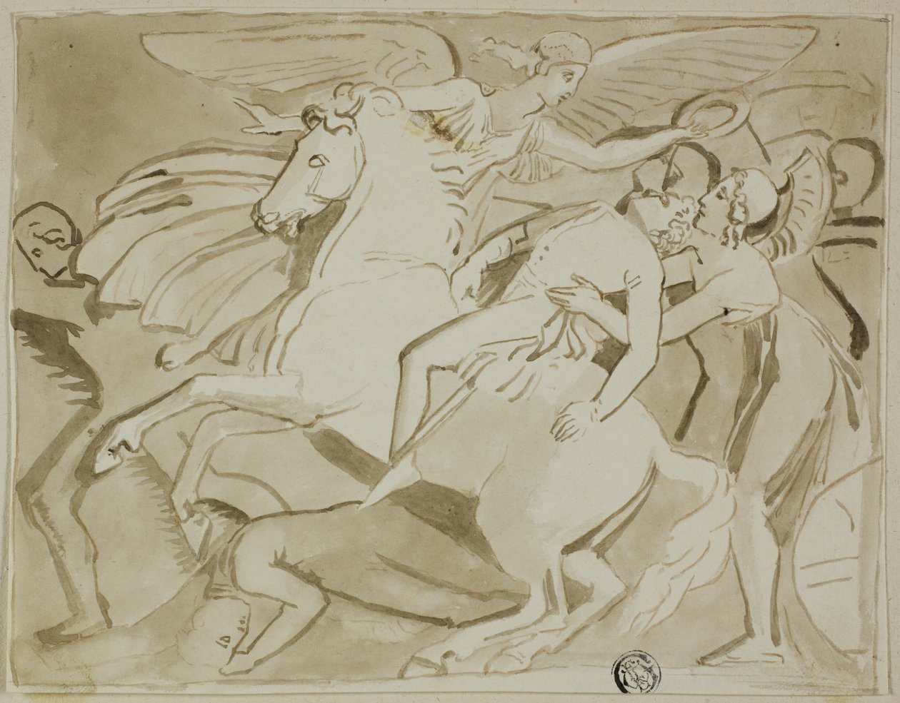 Un angelo posa una corona di fiori sulla testa di un soldato morente da Thomas Stothard