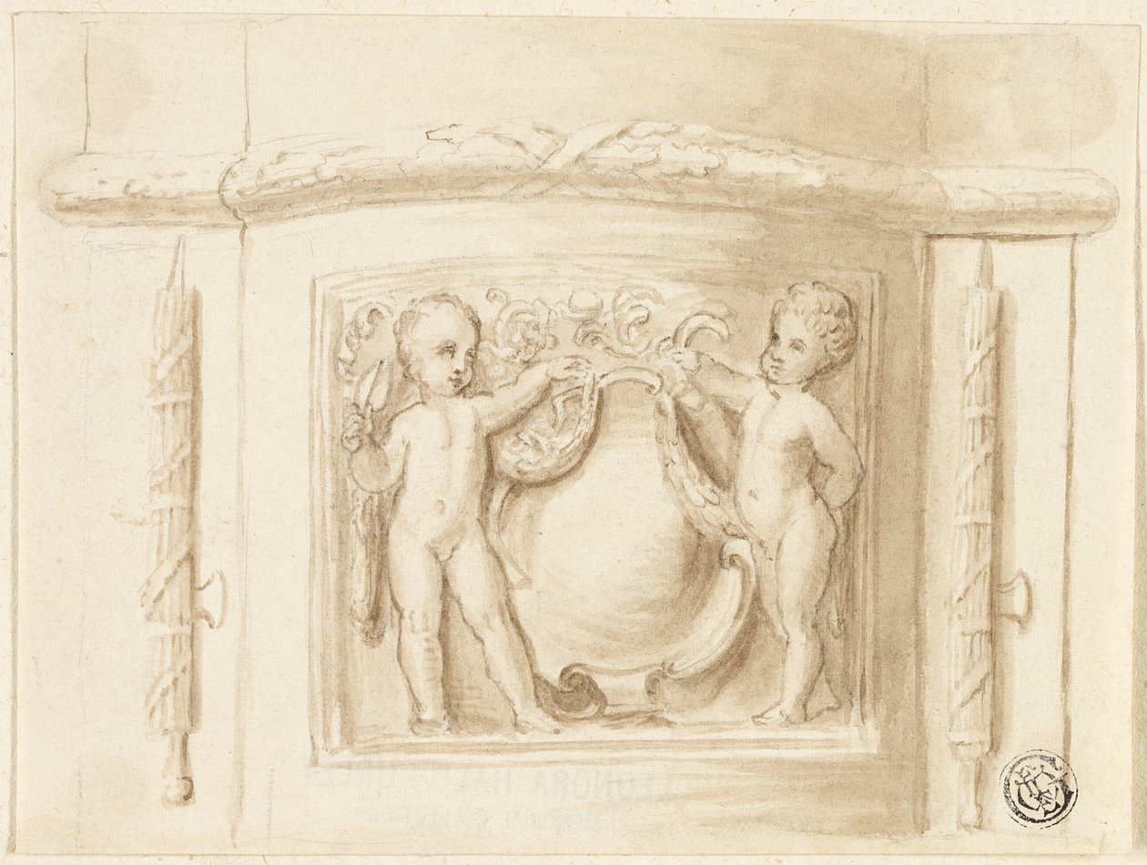 Base di pilastro con rilievo, con 2 putti, scudo da Thomas Stothard