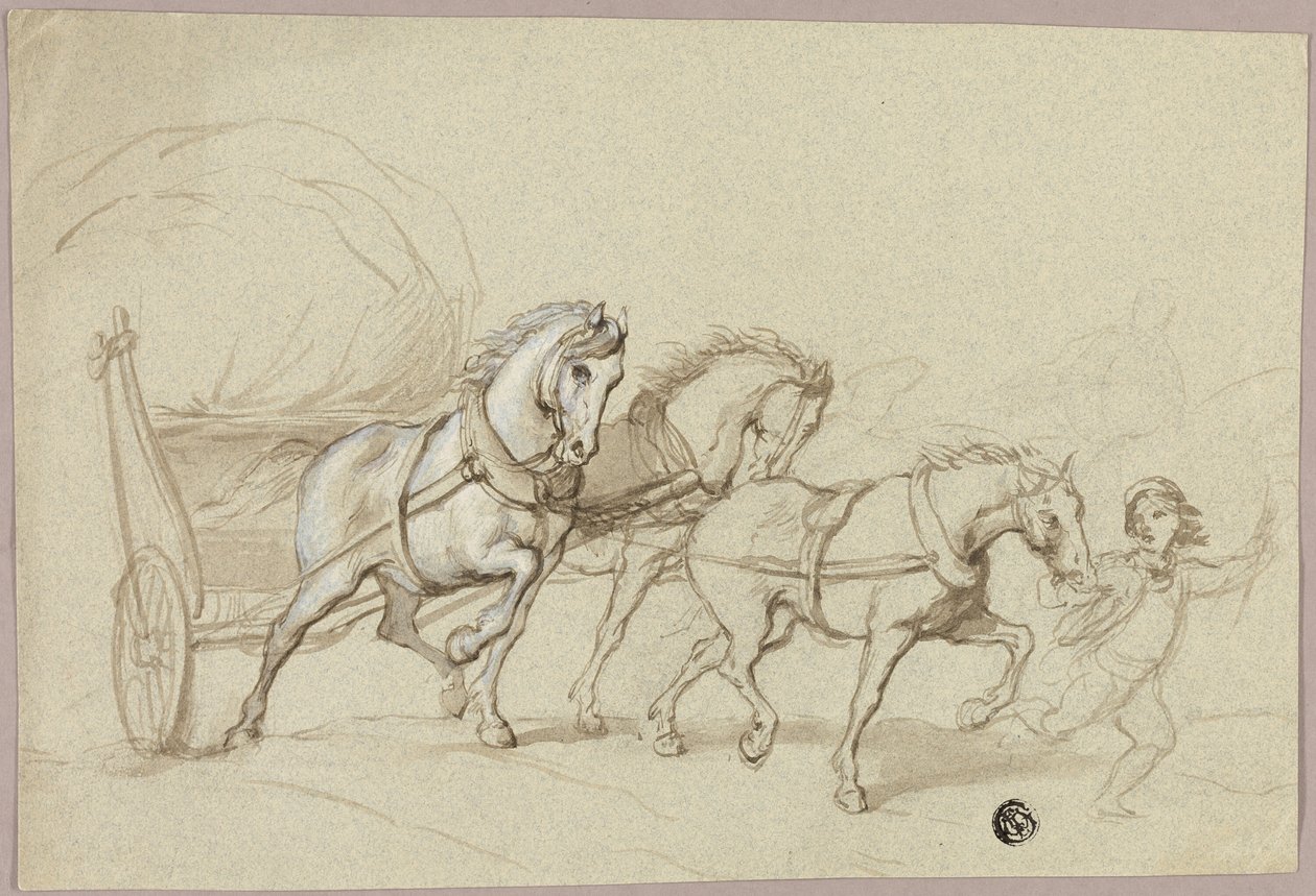 Bambino che guida tre cavalli e un carro da Thomas Stothard