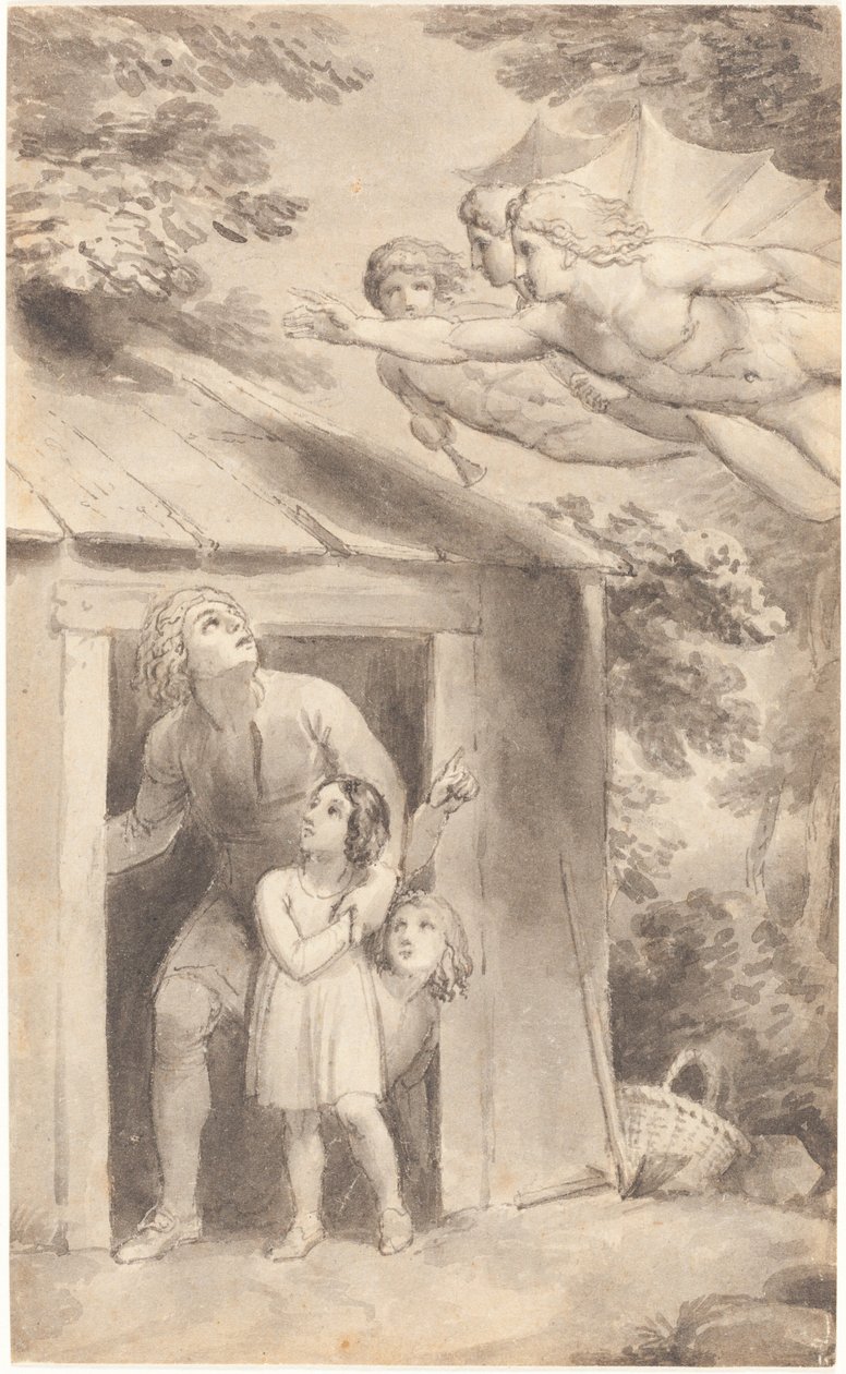 Pietro e i suoi figli visitati da tre figure volanti da Thomas Stothard