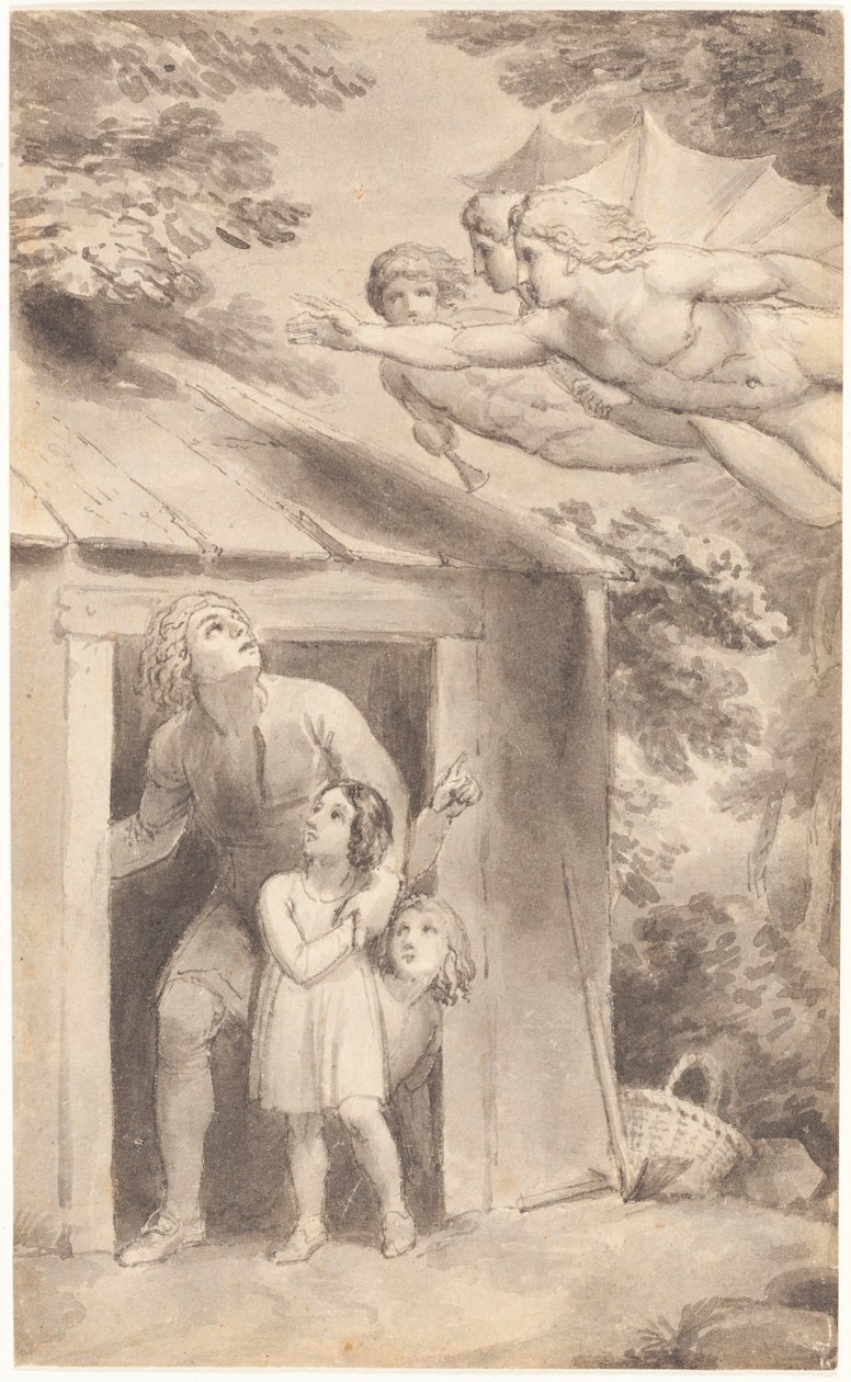 Pietro e i suoi figli visitati da tre figure volanti da Thomas Stothard