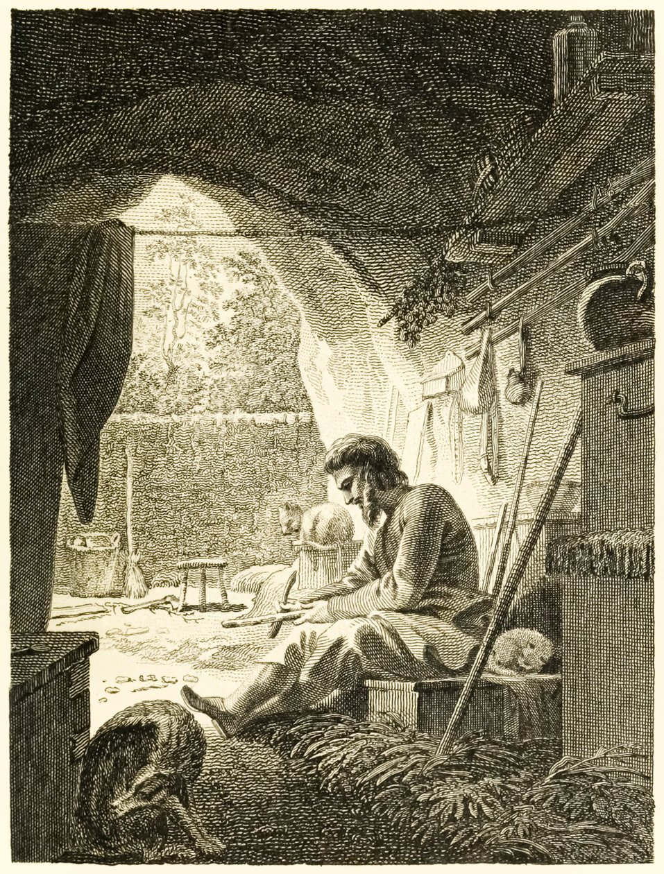 Robinson Crusoe al lavoro nella sua caverna da 