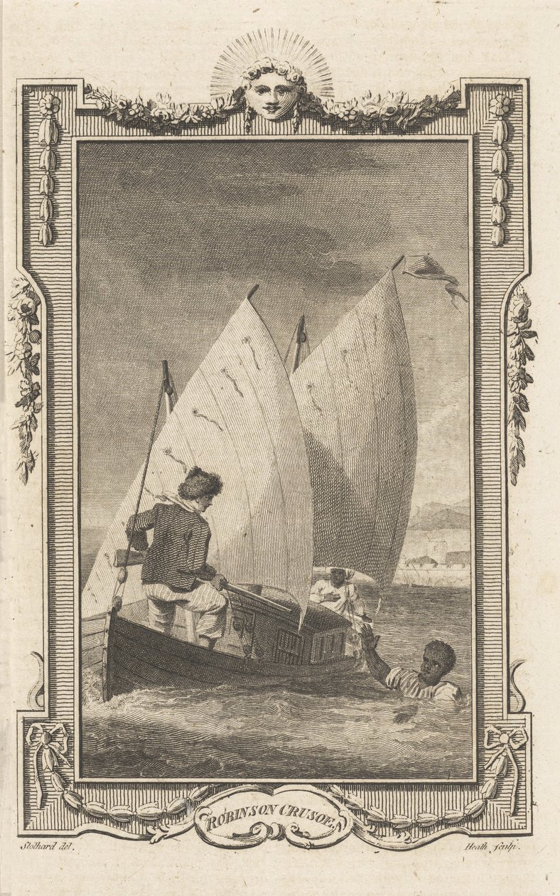 Robinson Crusoe, dal Novelists Magazine, pub. 1781 da Thomas Stothard