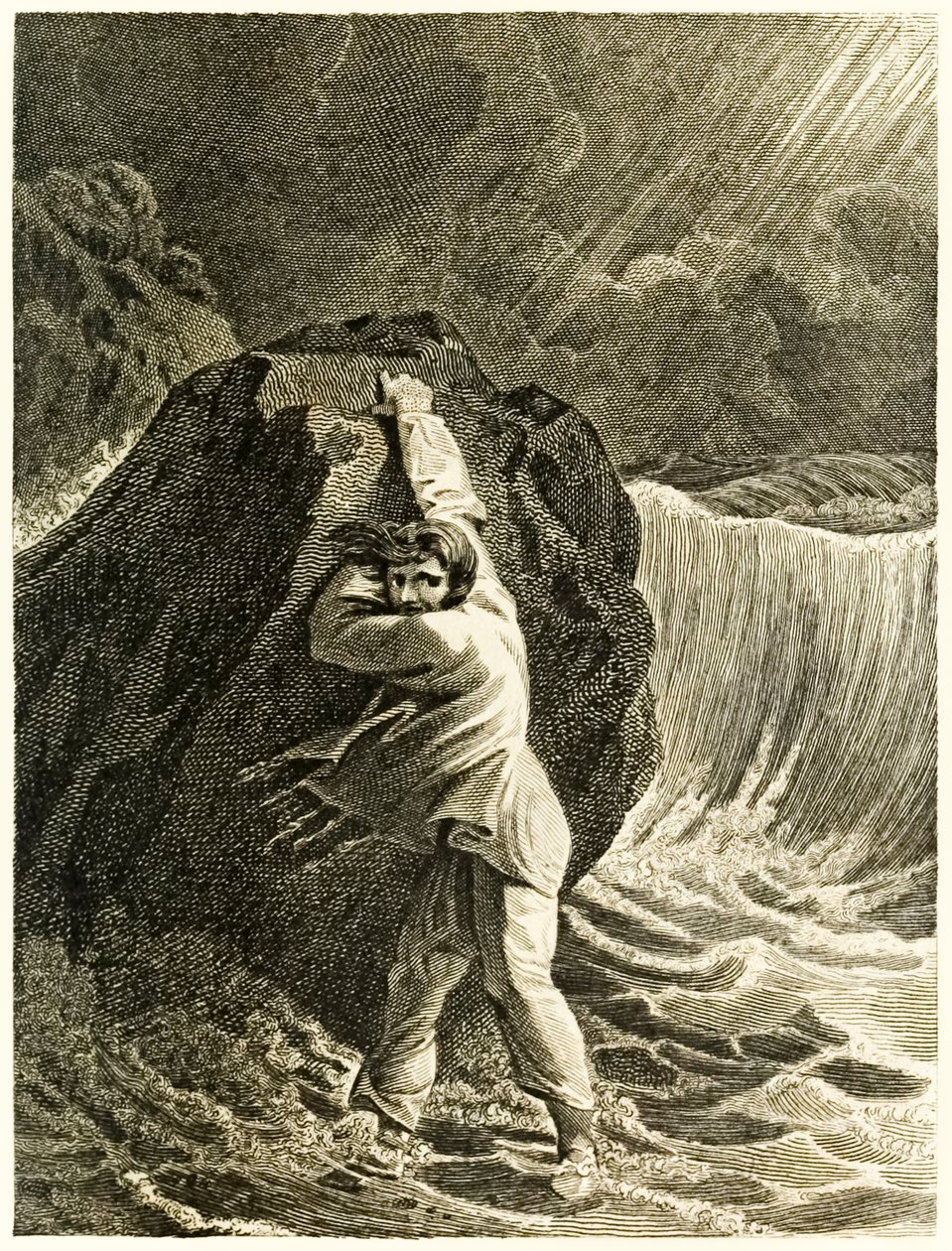Robinson Crusoe naufragato e aggrappato a una roccia da 