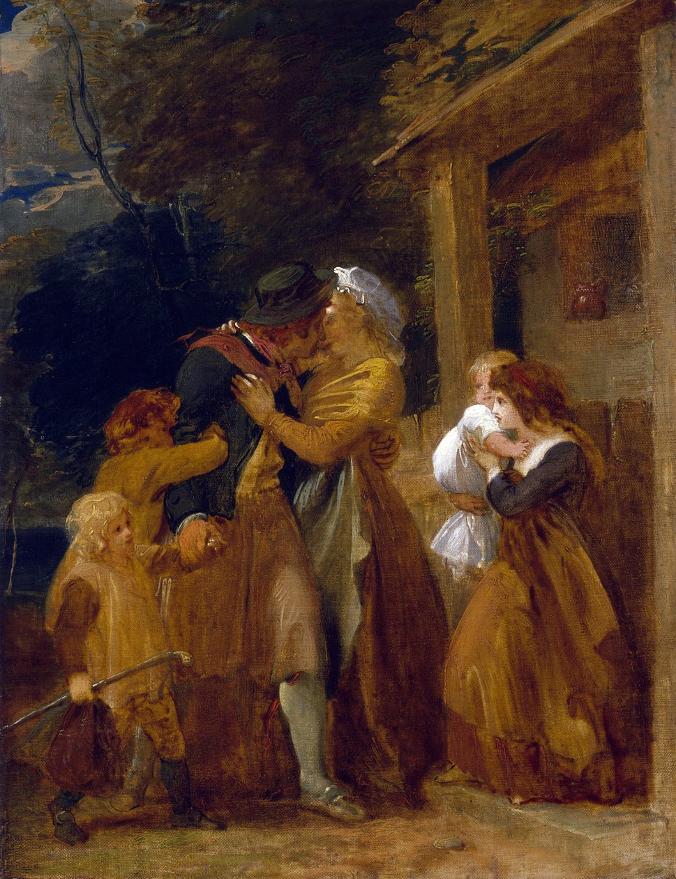 Il ritorno del marinaio, riunione con la sua famiglia sulla soglia del suo cottage da Thomas Stothard