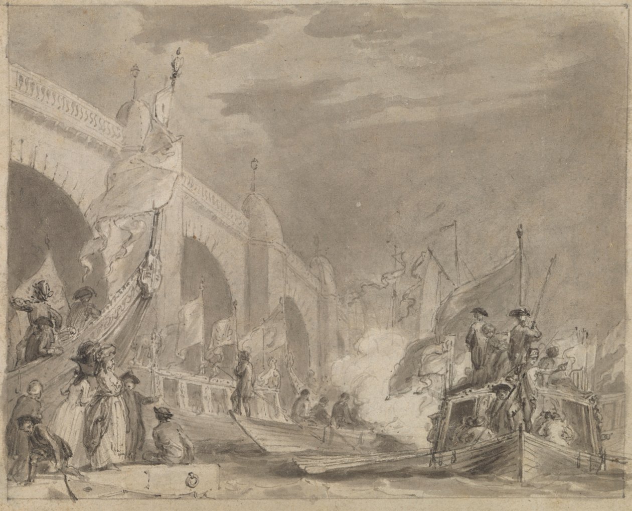 Ponte di Westminster e la chiatta reale (La chiatta reale e Westminster) da Thomas Stothard