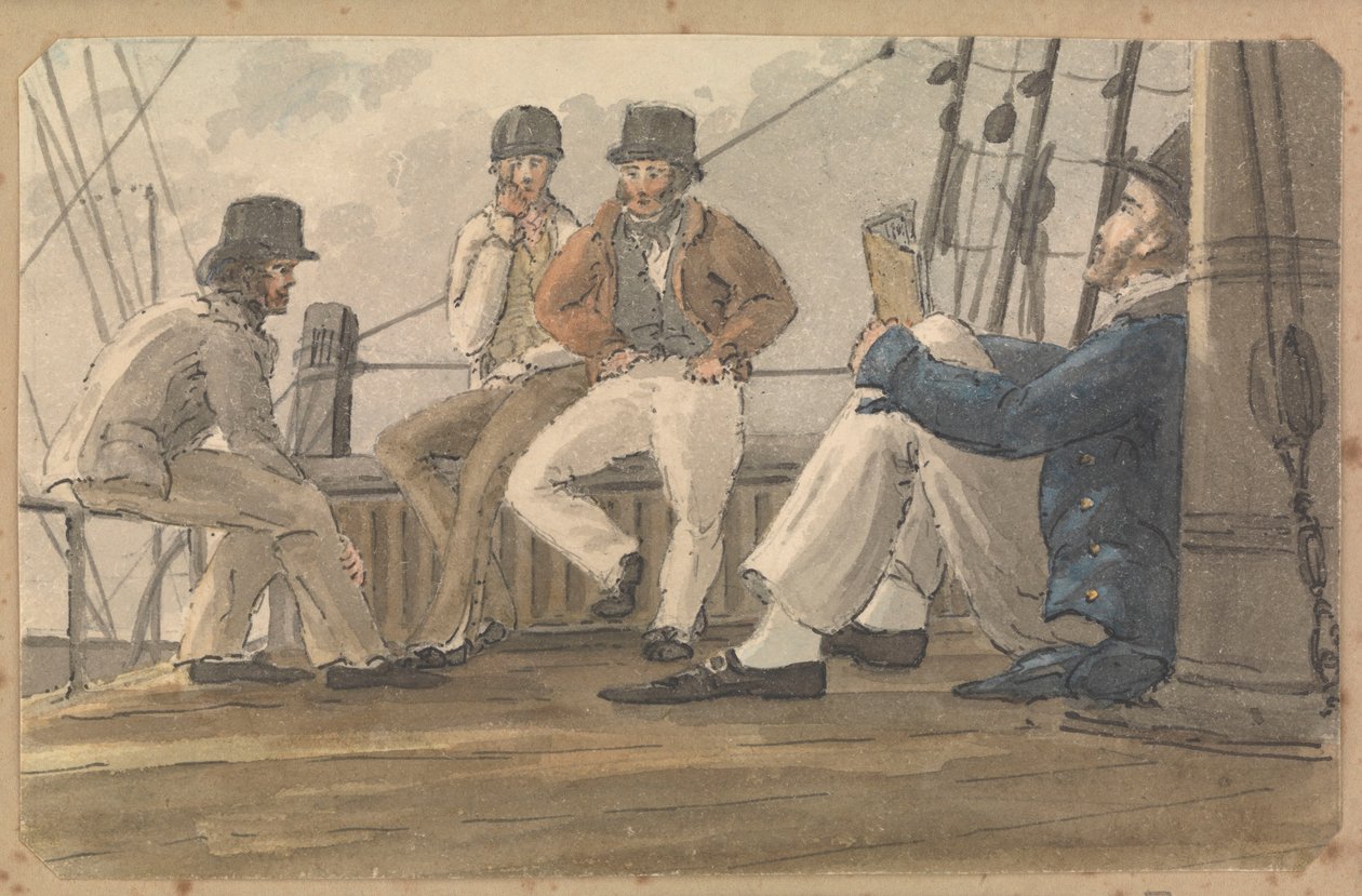 Quattro marinai che si rilassano sul ponte, uno legge da Thomas Streatfeild