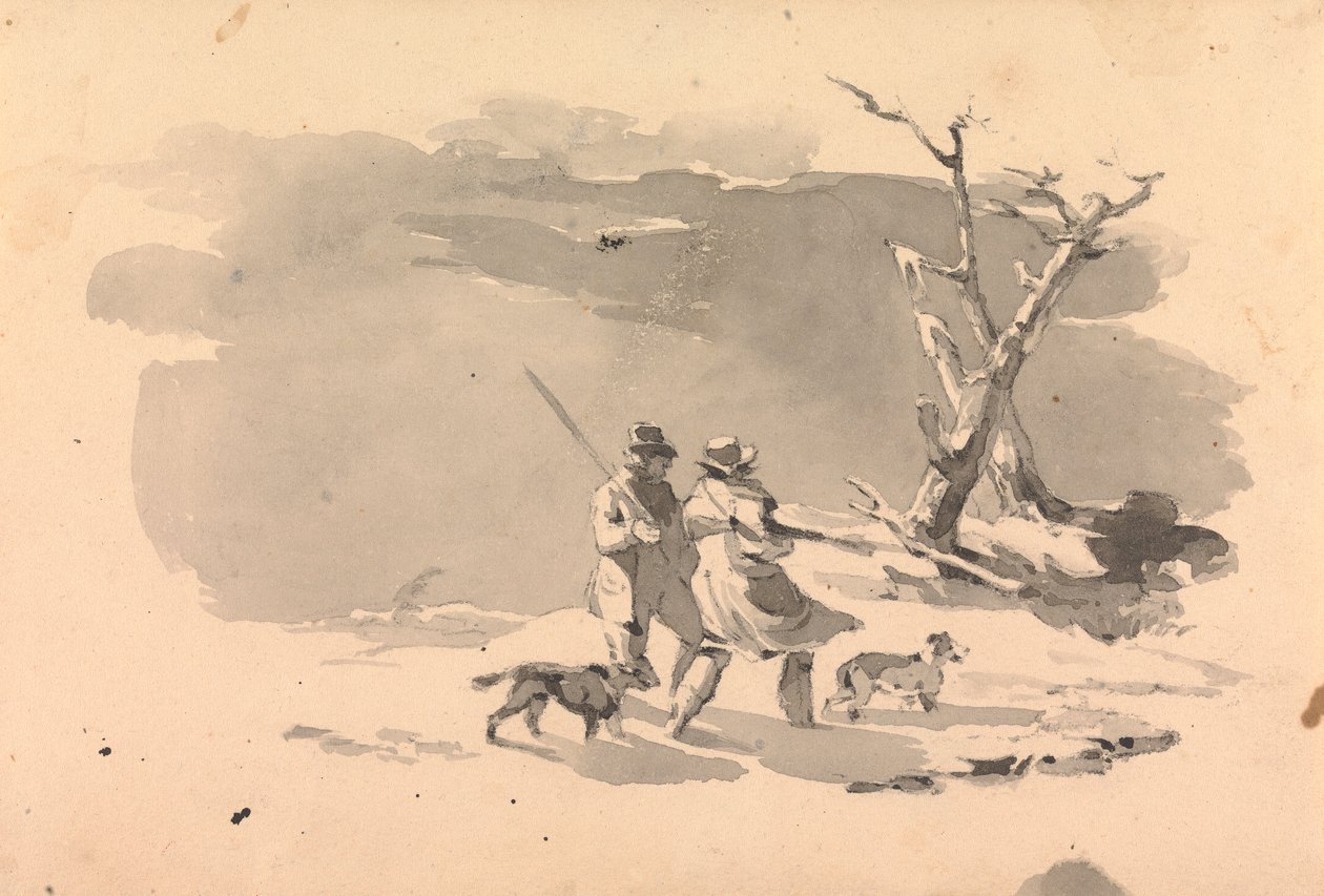 Due Cacciatori e Due Cani in Scena Invernale da Thomas Sully
